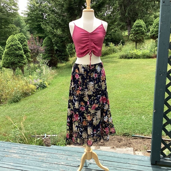 90s y2k Fairycore Gauze Lined Flowy Large Floral Print    Maxi/Midi Skirt Size 8 - Picture 2 of 10